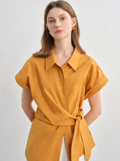 Buckle Short Sleeve Blouse & Fitted Waist Shirt