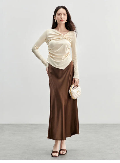 Irregular Knitted Long Sleeve Skew Collar Pullover