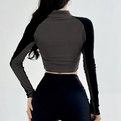 Motorcycle Style Cropped Long Sleeve T-shirt & Zipper