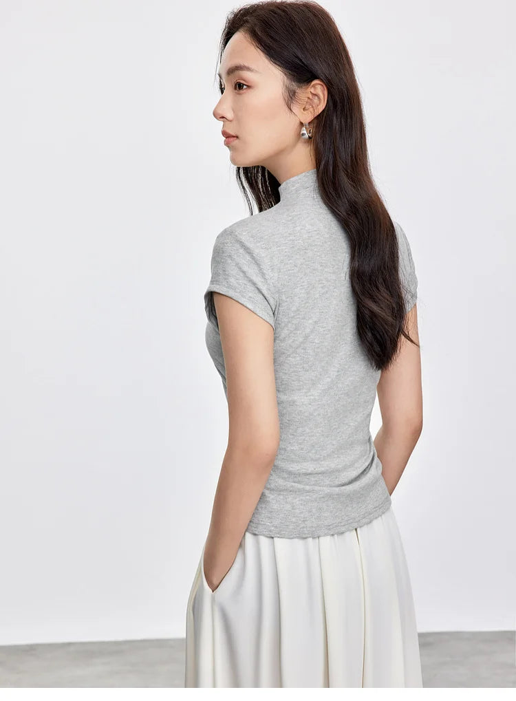 Slim Fit Half High Neck Tee & Shirring Detail