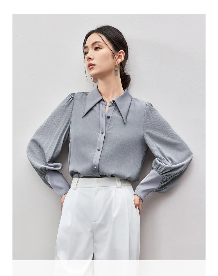 Solid Casual Straight Metal Button Blouse & Shirt