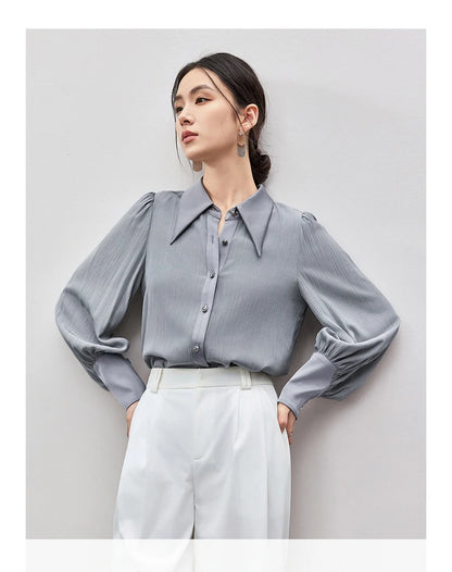 Solid Casual Straight Metal Button Blouse & Shirt