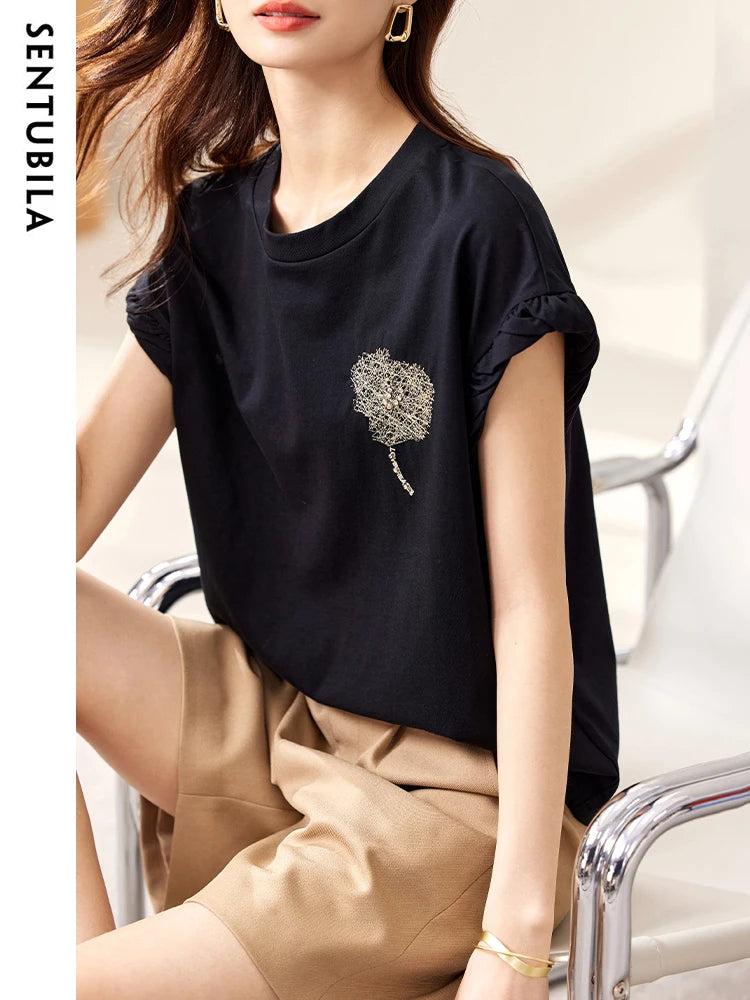 Cotton Black Short Sleeve Round Neck Tee Shirt
