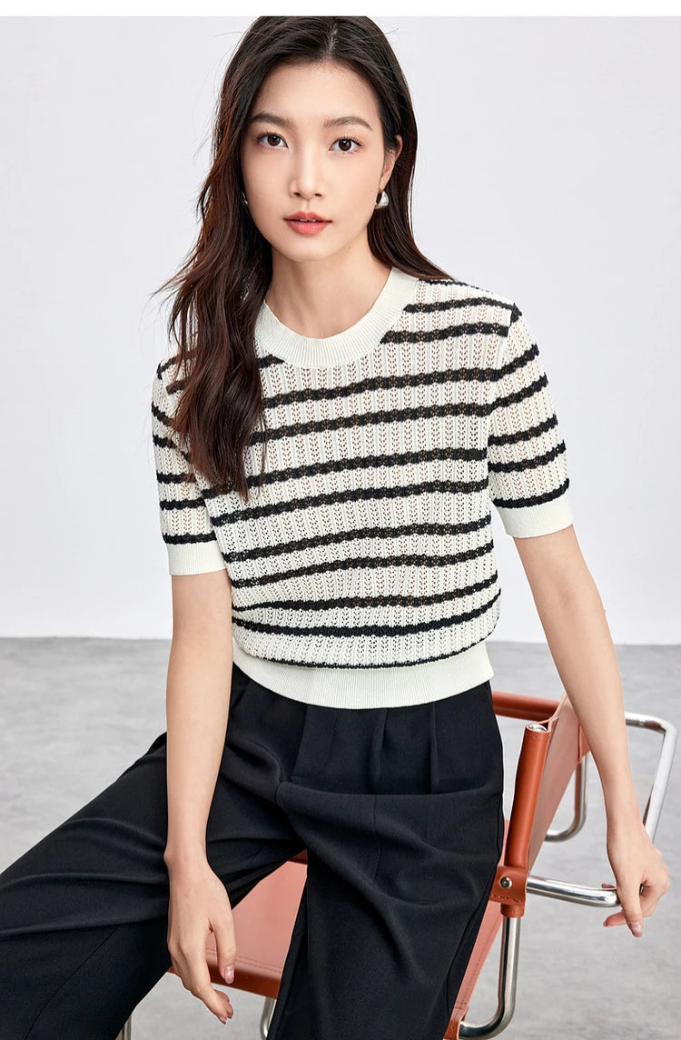 Striped Loose Fit Contrast Color Knit Top