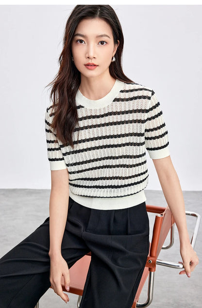 Striped Loose Fit Contrast Color Knit Top