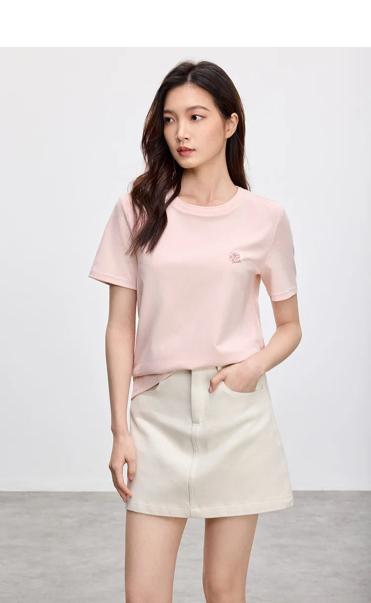 Embroidered Cotton Round Neck T-shirt & Casual Top