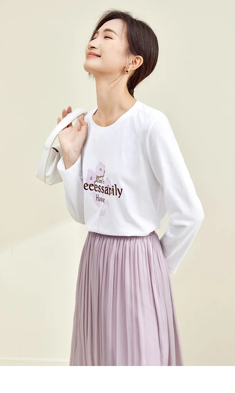 Elegant A-line Midi Skirt & Print Knit T-shirt Set