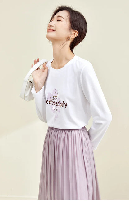 Elegant A-line Midi Skirt & Print Knit T-shirt Set