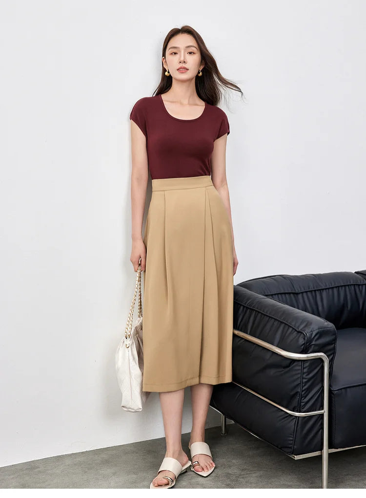 Slim Fit U Collar Short Sleeve Knit Top