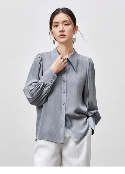Solid Casual Straight Metal Button Blouse & Shirt