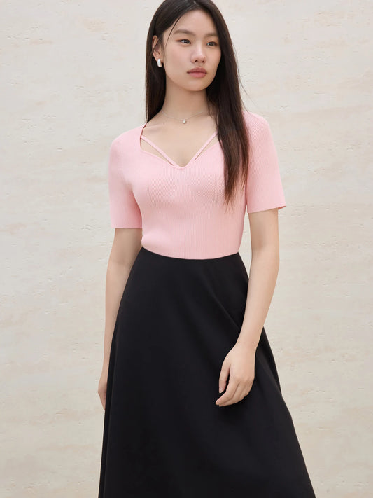 Knitted Short-sleeved Basic Versatile T-shirt Top