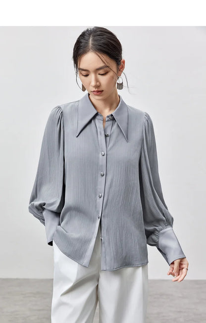 Solid Casual Straight Metal Button Blouse & Shirt