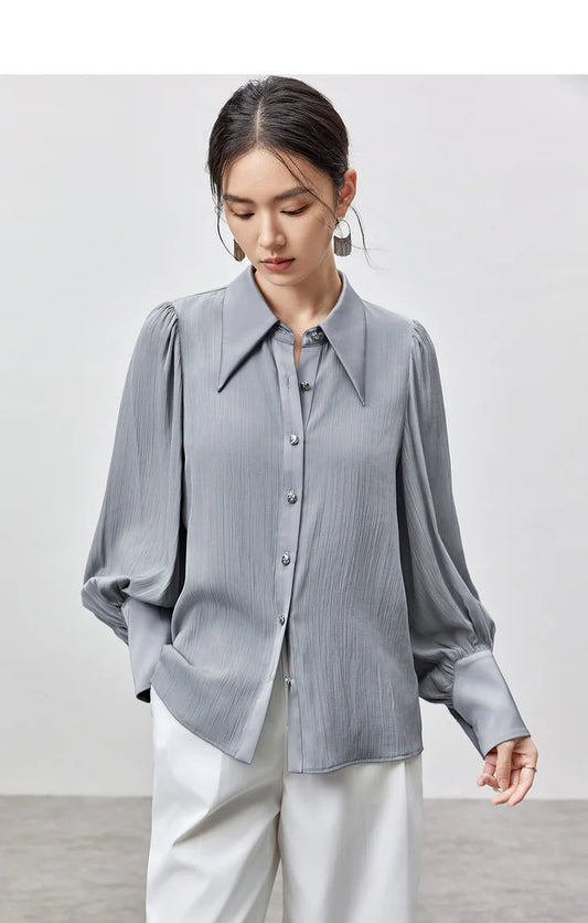 Solid Casual Straight Metal Button Blouse & Shirt