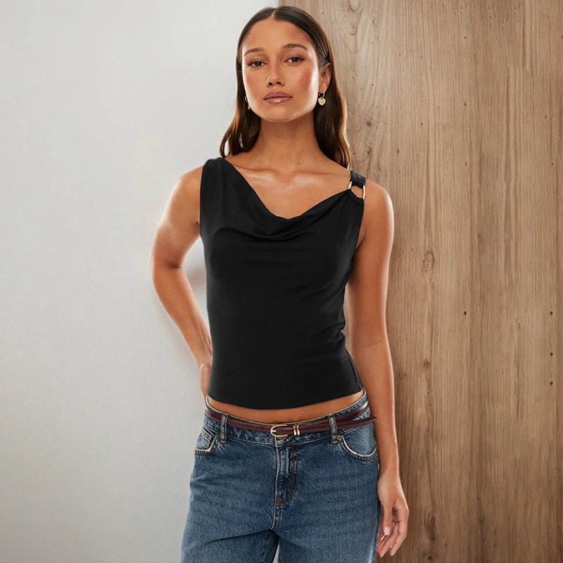 V-Neck Metal Ring Buckle Pullover Camisole Top