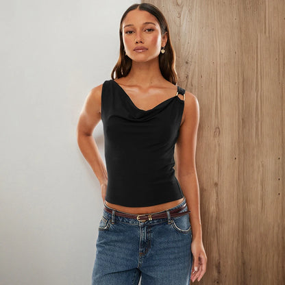 V-Neck Metal Ring Buckle Pullover Camisole Top