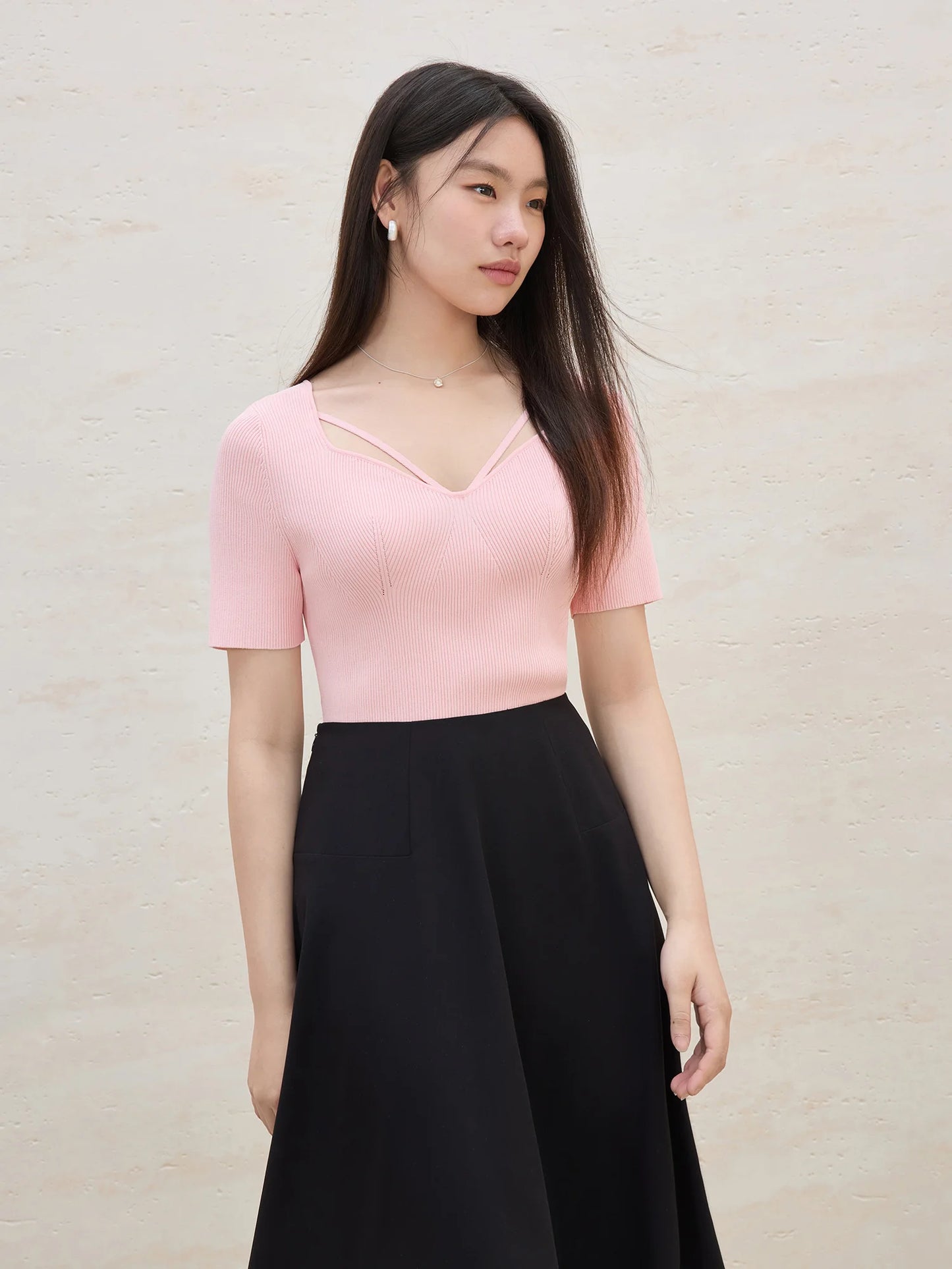 Knitted Short-sleeved Basic Versatile T-shirt Top