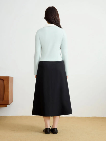 Contrasting Color Long Sleeve Knit Top & T-Shirt