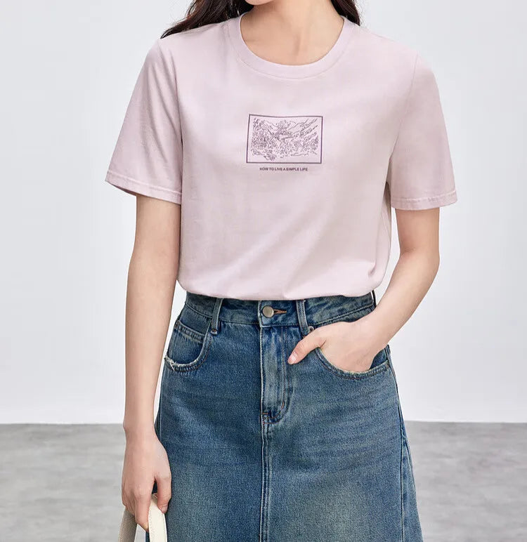Cotton Embroidery Crewneck T-shirt & Casual Top