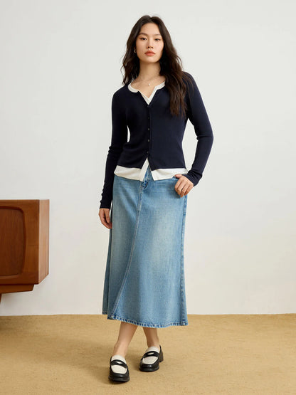 Contrast Color Knitted Pullover & Inner Top