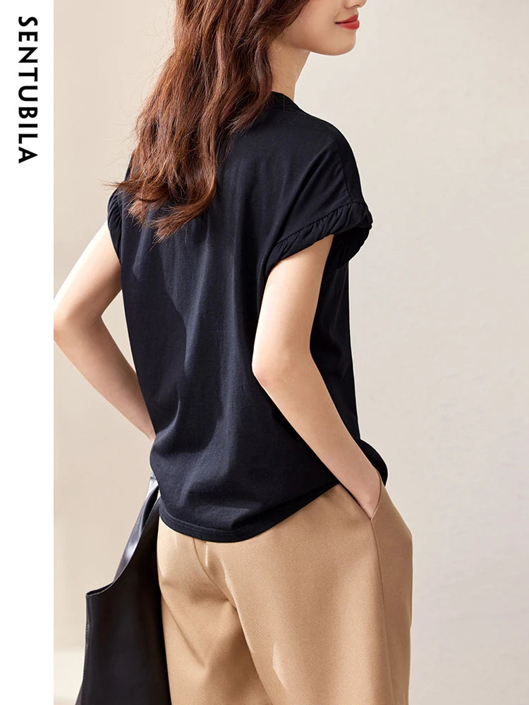 Cotton Black Short Sleeve Round Neck Tee Shirt