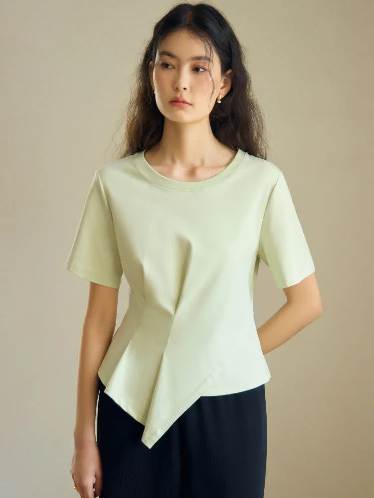 V-Neck Cotton Short Sleeve Tee & Pleated T-Shirt