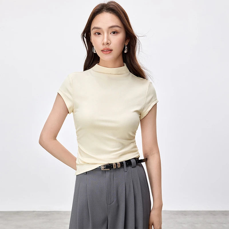 Slim Fit Half High Neck Tee & Shirring Detail