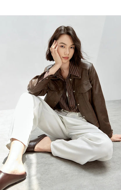 Vintage Faux Leather Cropped Jacket & Retro Outerwear