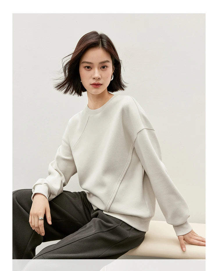 Irregular Drop Long Sleeve Cotton Knit Pullover