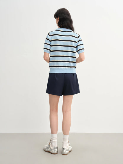 Contrast Stripe Knit Top & Structured Collar