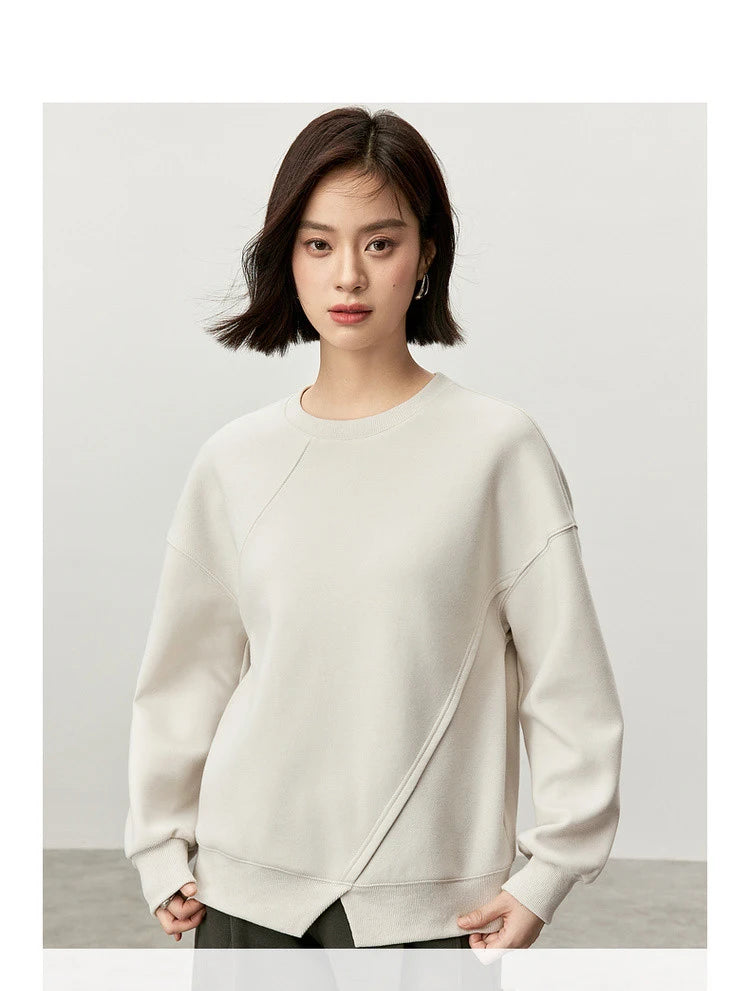 Irregular Drop Long Sleeve Cotton Knit Pullover