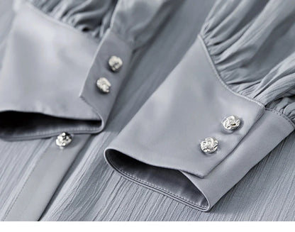 Solid Casual Straight Metal Button Blouse & Shirt