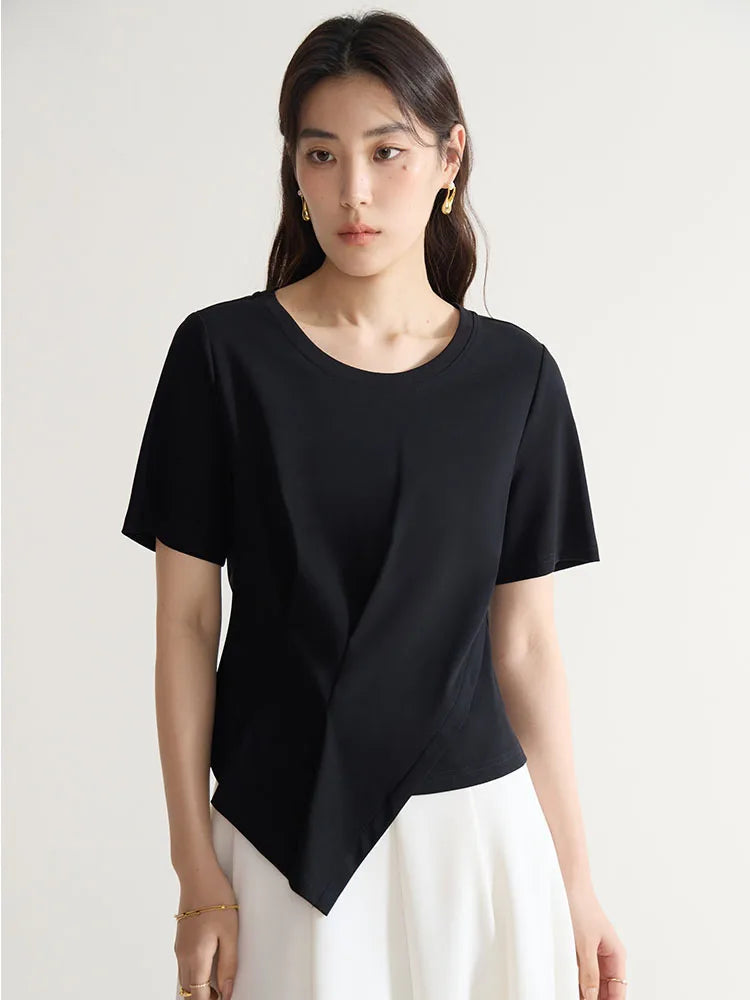 V-Neck Cotton Short Sleeve Tee & Pleated T-Shirt