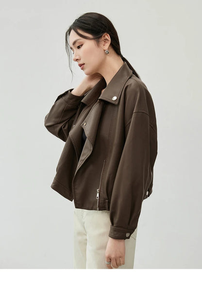 Solid Pu Faux Leather Short Jacket & Outerwear