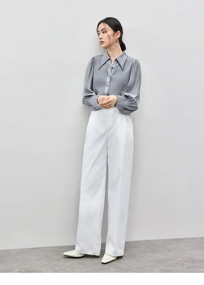 Solid Casual Straight Metal Button Blouse & Shirt