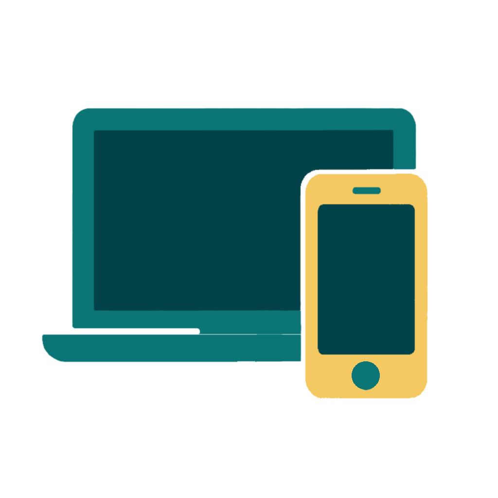 Logo of a teal computer monitor and yellow smartphone on a white background