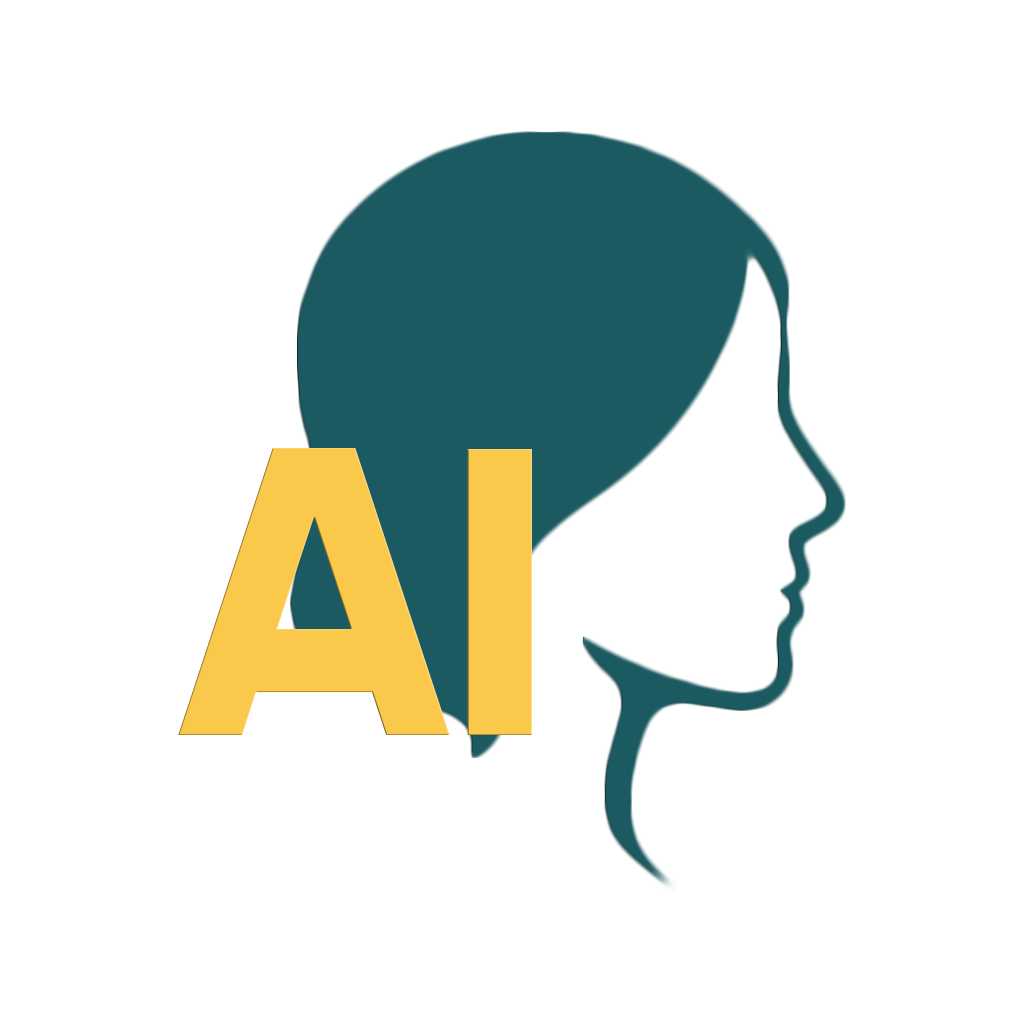 Logo with a silhouette of a person's head and 'AI' letters on a white background
