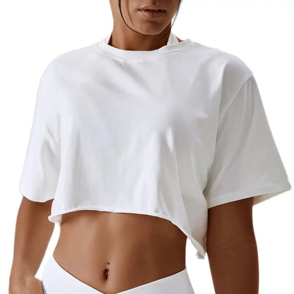 Stylish NCLAGEN Casual T-shirt in classic white, designed for ultimate comfort and freedom of movement. This trendy crop top features soft, breathable fabric and quick-dry technology, making it perfect for yoga, dance, or casual outings. Elevate
