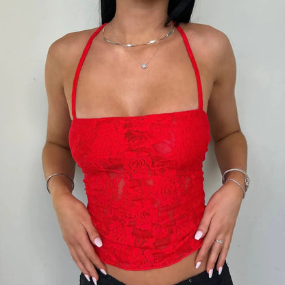 Elevate your wardrobe with the stunning Gaono Women Lace Camisole, designed for the modern woman who loves to blend elegance with allure. This eye-catching red crop top features delicate lace, a sexy backless design, and intricate cross lacing details