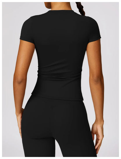 Elevate your fitness wardrobe with the NCLAGEN Short Sleeve T-Shirt! This stylish and breathable gym essential features a lightweight nylon fabric that keeps you cool during workouts, yoga sessions, or casual outings. The fitted silhouette and round neck design flatter your figure