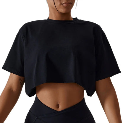 Elevate your activewear collection with the NCLAGEN Casual T-shirt! This stylish black crop top is designed for ultimate comfort and functionality, featuring soft, breathable fabric that keeps you cool during workouts. Its loose fit allows for unrestricted movement, making it